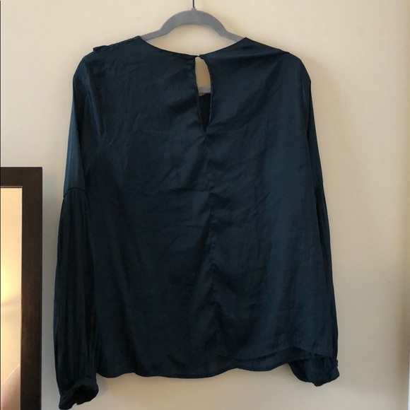 Lush Forest Green Silky Blouse with Ruffle Detail - Picture 5 of 6